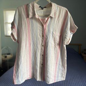 SOLD Striped Linen Tee with Gold Buttons